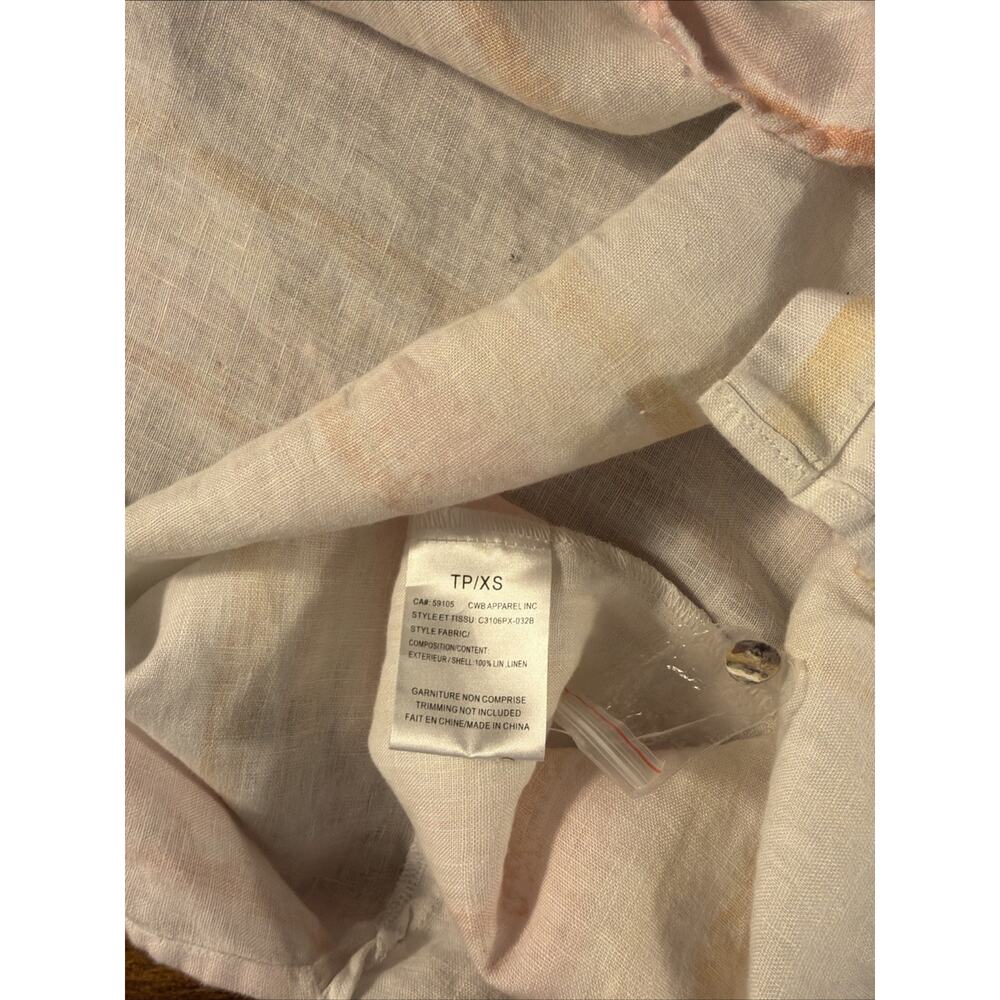 Shirt Dress Women's XS 100% Linen Long Roll Tab Sleeve Button Front Striped - Picture 6 of 6